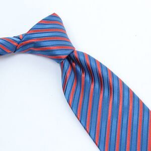 Charvet Silk Place Vendome Repp Stripe Blue Multi/ Orange Tie Made in France